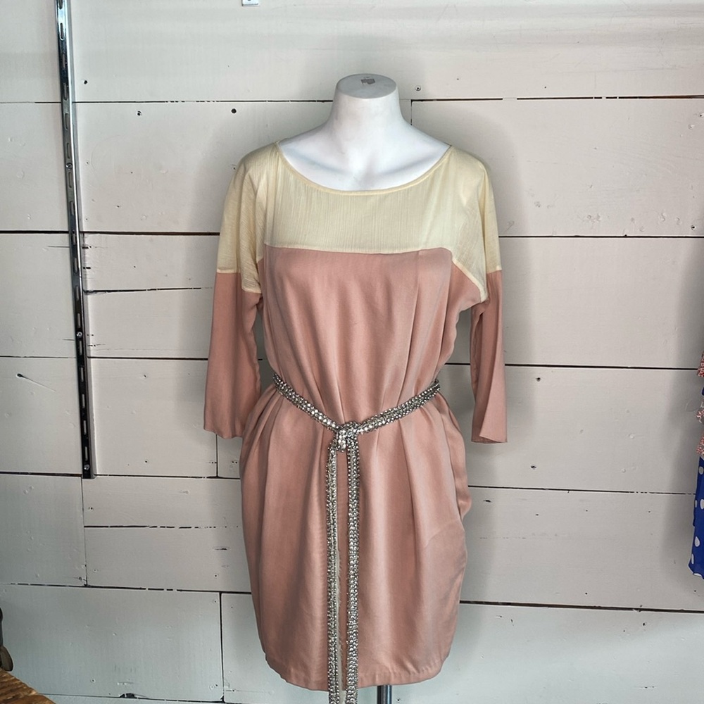 Elizabeth & James pink color block dress with silver rhinestone belt